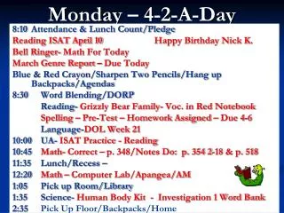 Monday – 4-2-A-Day