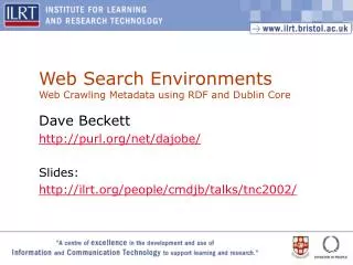 Web Search Environments Web Crawling Metadata using RDF and Dublin Core