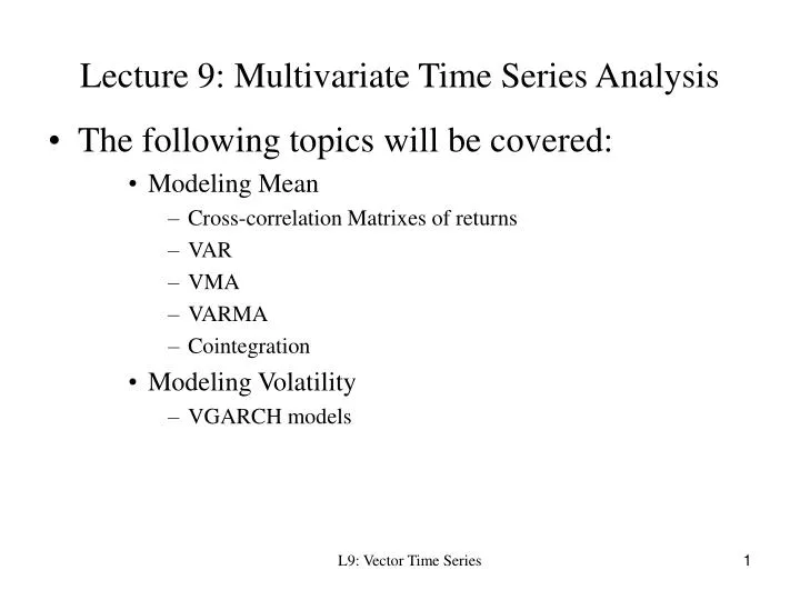 lecture 9 multivariate time series analysis