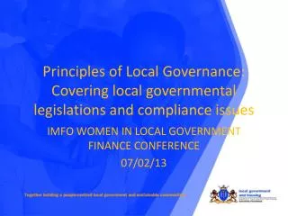 Principles of Local Governance: Covering local governmental legislations and compliance issues