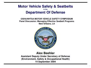 Alex Beehler Assistant Deputy Under Secretary of Defense (Environment, Safety &amp; Occupational Health) 14 September 20