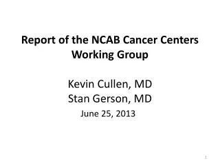 Report of the NCAB Cancer Centers Working Group Kevin Cullen, MD Stan Gerson, MD
