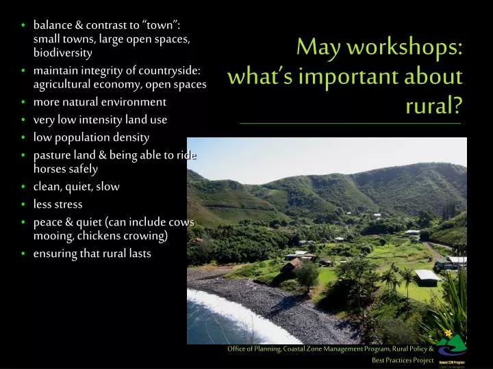 may workshops what s important about rural