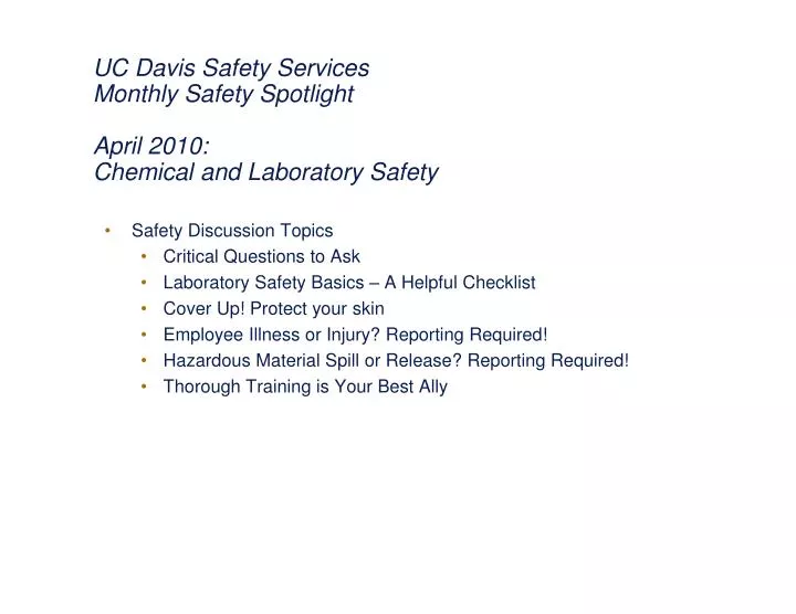 uc davis safety services monthly safety spotlight april 2010 chemical and laboratory safety