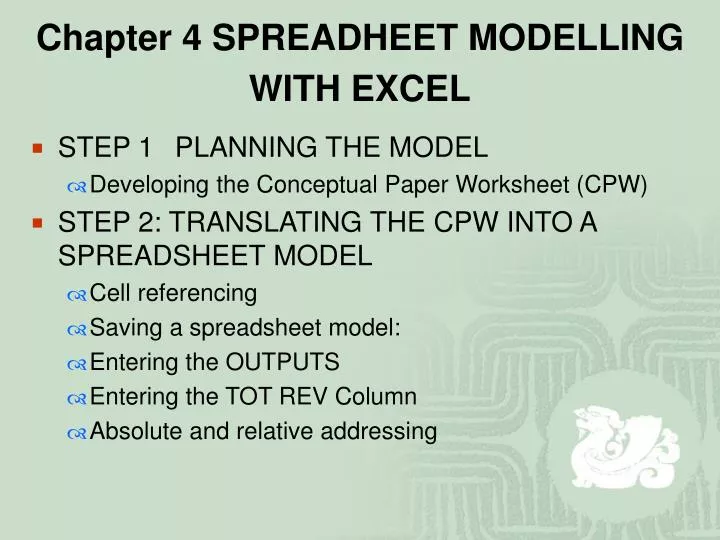 chapter 4 spreadheet modelling with excel