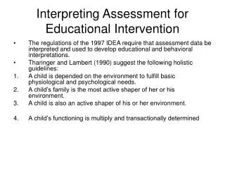 Interpreting Assessment for Educational Intervention