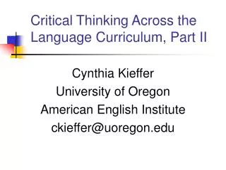 Critical Thinking Across the Language Curriculum, Part II