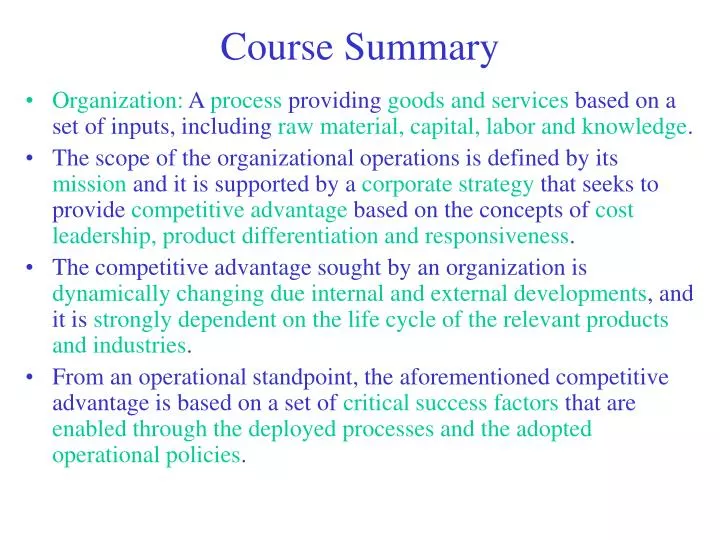 course summary