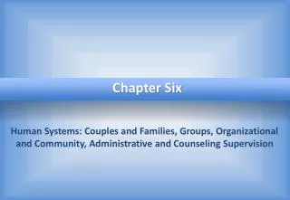 Human Systems: Couples and Families, Groups, Organizational and Community, Administrative and Counseling Supervision