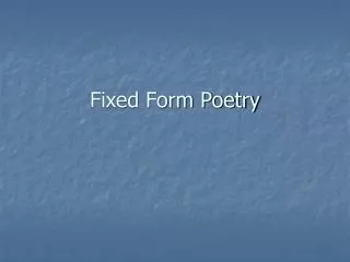 Fixed Form Poetry
