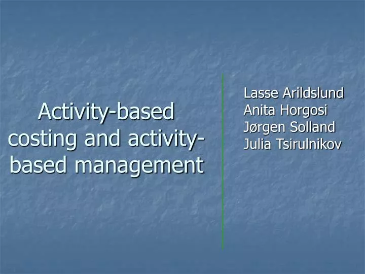 activity based costing and activity based management