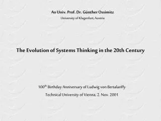 The Evolution of Systems Thinking in the 20th Century