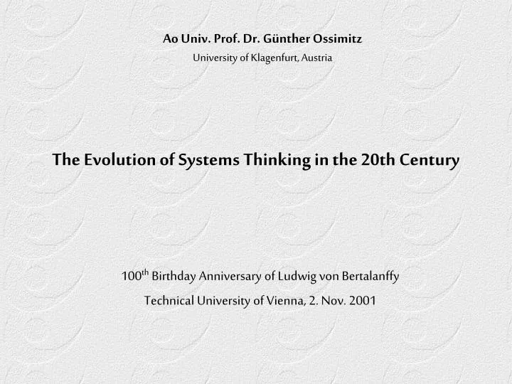 the evolution of systems thinking in the 20th century