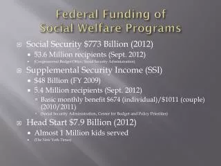 Federal Funding of Social Welfare Programs