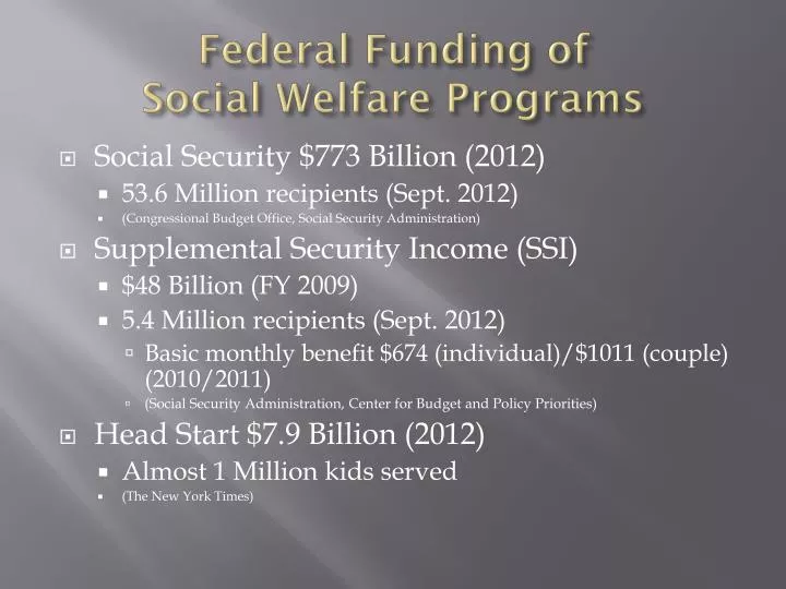 federal funding of social welfare programs