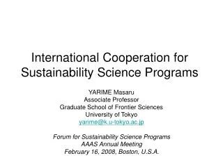 International Cooperation for Sustainability Science Programs