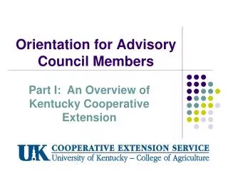 Orientation for Advisory Council Members