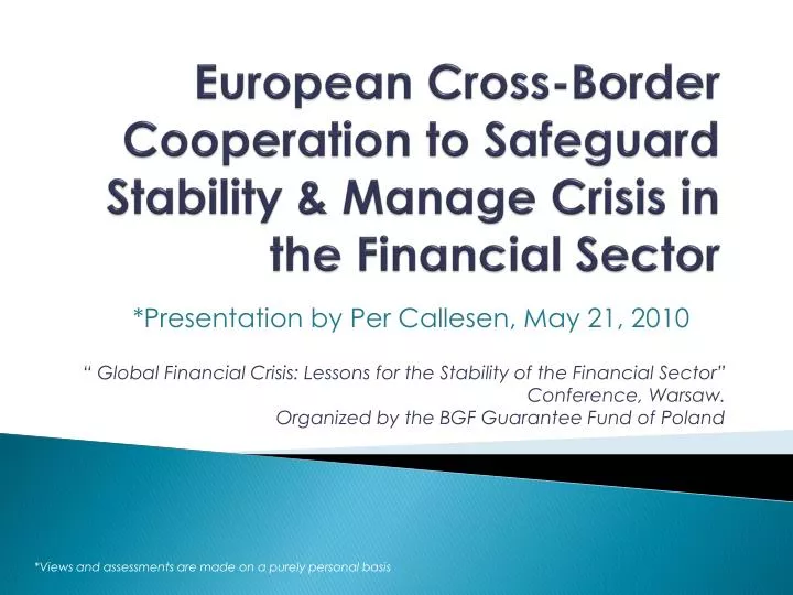 european cross border cooperation to safeguard stability manage crisis in the financial sector