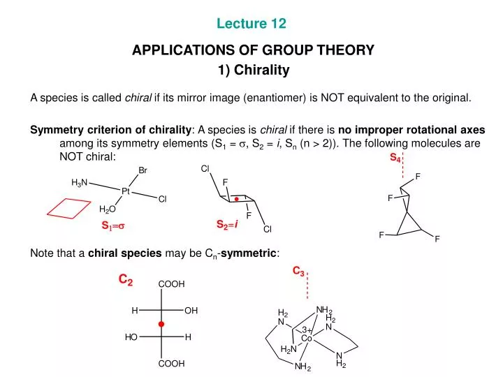 lecture 12 applications of group theory 1 chirality