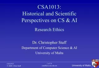 CSA1013: Historical and Scientific Perspectives on CS &amp; AI