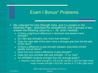 Exam I Bonus* Problems