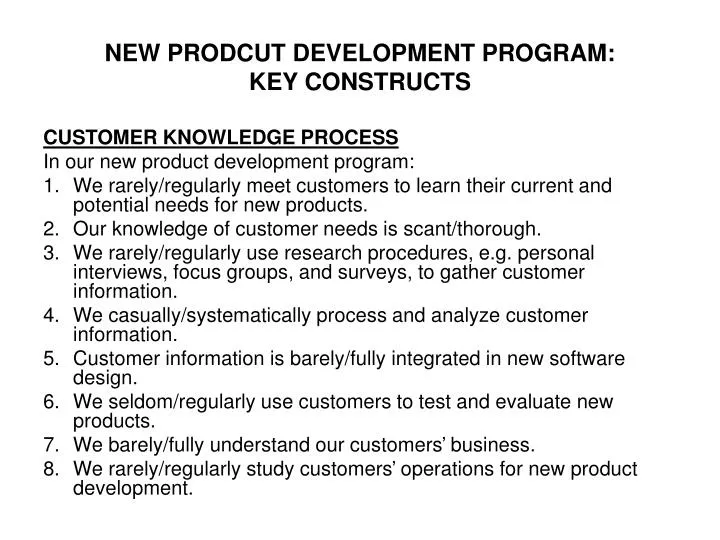 new prodcut development program key constructs
