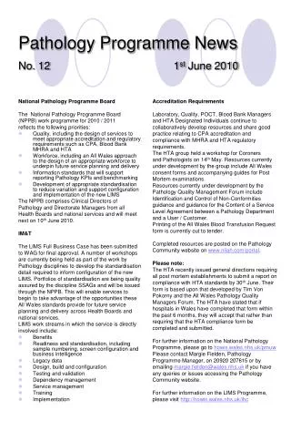 Pathology Programme News No. 12 1 st June 2010