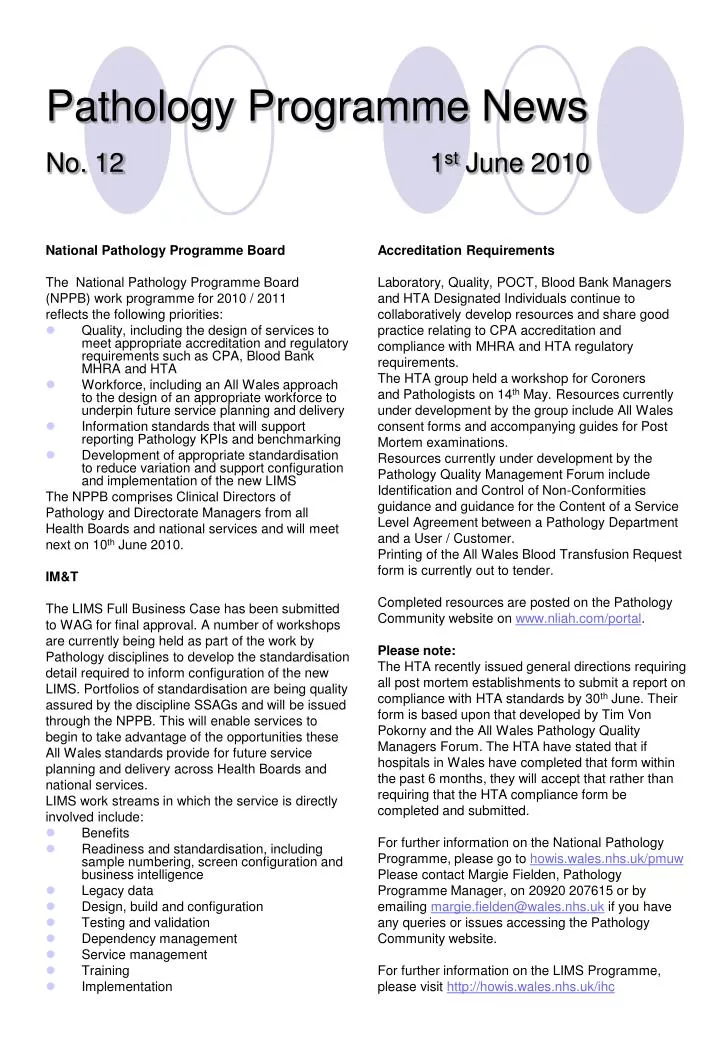 pathology programme news no 12 1 st june 2010