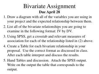 Bivariate Assignment Due April 28