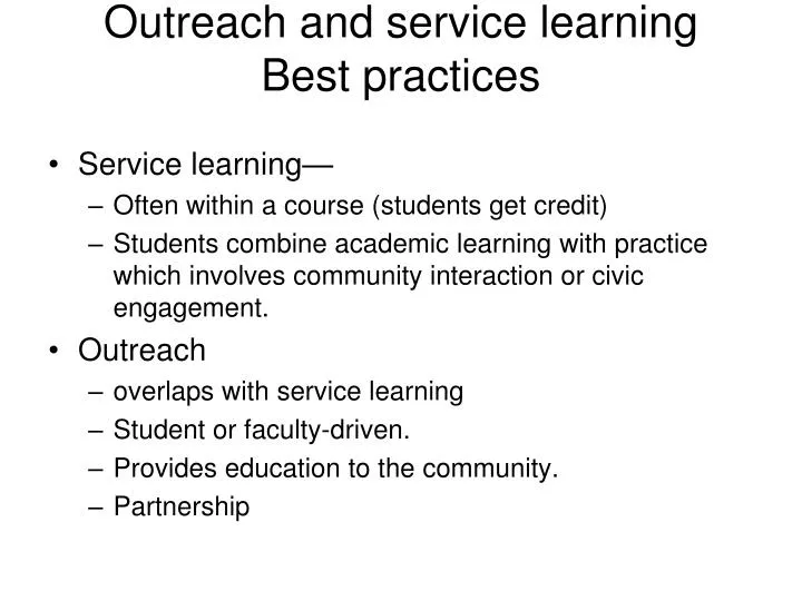 outreach and service learning best practices
