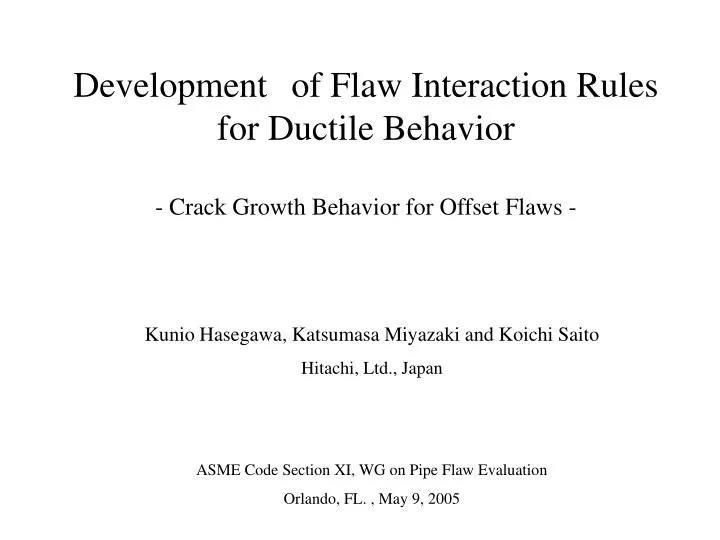 development of flaw interaction rules for ductile behavior crack growth behavior for offset flaws