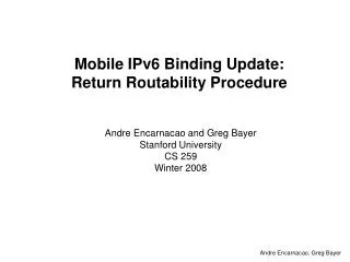 Mobile IPv6 Binding Update: Return Routability Procedure