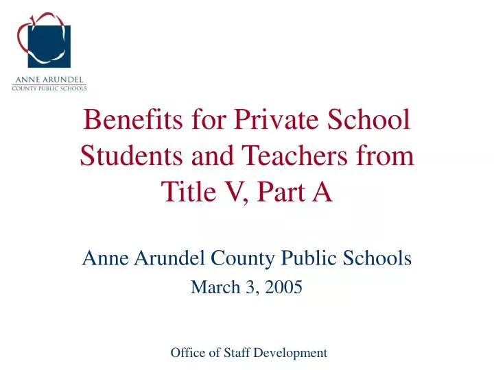 benefits for private school students and teachers from title v part a