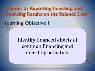 Chapter 2: Reporting Investing and Financing Results on the Balance Sheet Learning Objective 1