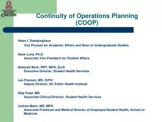 Continuity of Operations Planning (COOP)