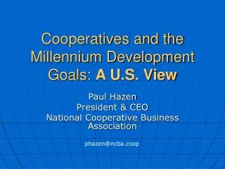 Cooperatives and the Millennium Development Goals: A U.S. View