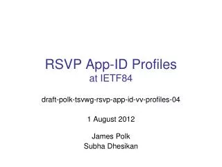 RSVP App-ID Profiles at IETF84