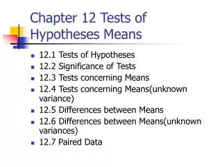 Chapter 12 Tests of Hypotheses Means