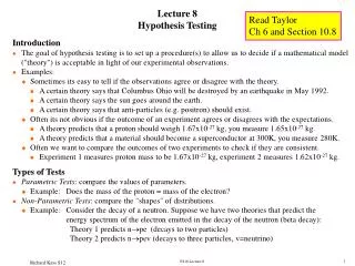 Lecture 8 Hypothesis Testing