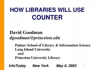 HOW LIBRARIES WILL USE COUNTER