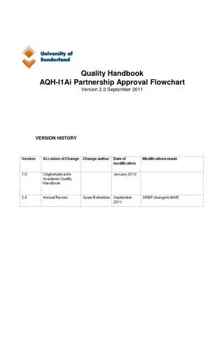 Quality Handbook AQH-I1Ai Partnership Approval Flowchart Version 2.0 September 2011