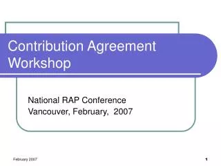 Contribution Agreement Workshop