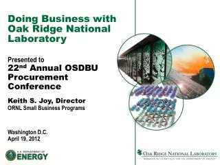 Doing Business with Oak Ridge National Laboratory
