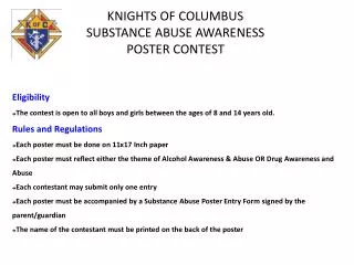 KNIGHTS OF COLUMBUS SUBSTANCE ABUSE AWARENESS POSTER CONTEST