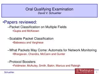 Oral Qualifying Examination David V. Schuehler