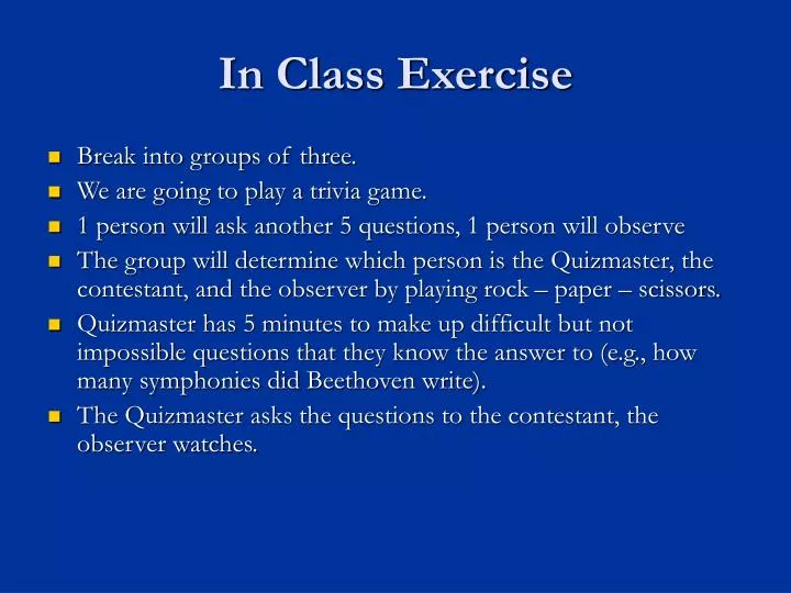 in class exercise