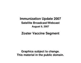 Immunization Update 2007 Satellite Broadcast/Webcast August 9, 2007 Zoster Vaccine Segment