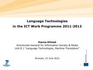 Language Technologies in the ICT Work Programme 2011-2012