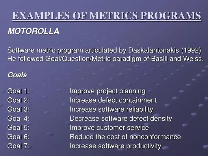 examples of metrics programs