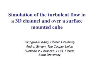 Simulation of the turbulent flow in a 3D channel and over a surface mounted cube
